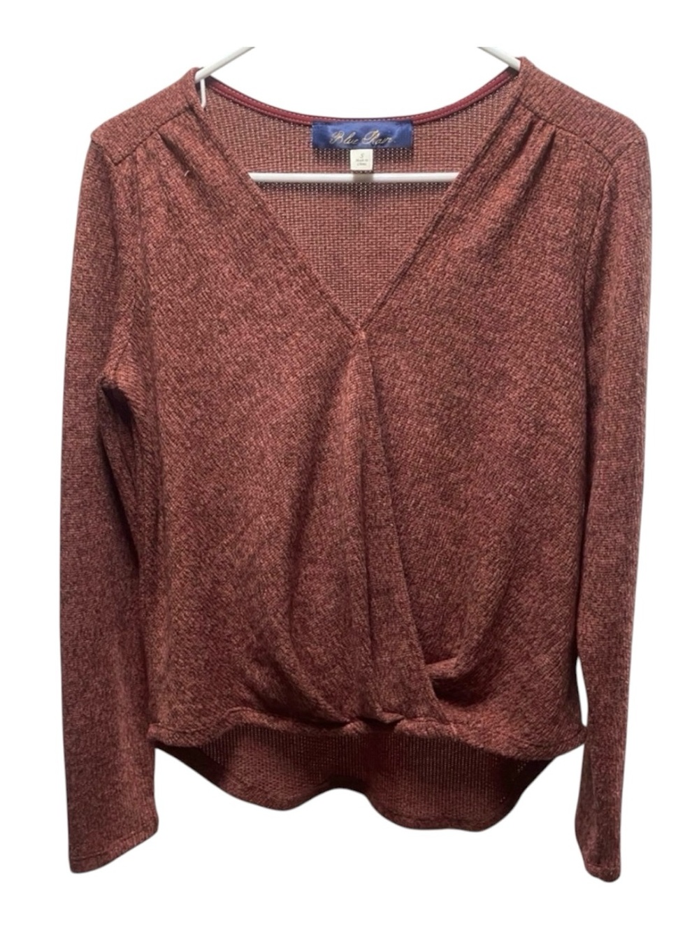 Blue Rain Rust Color V-Neck Sweater Faux Hem Tie size S